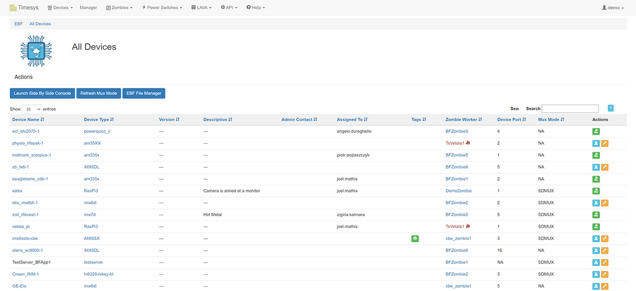 Timesys embedded board farm dashboard provides an intuitive UI